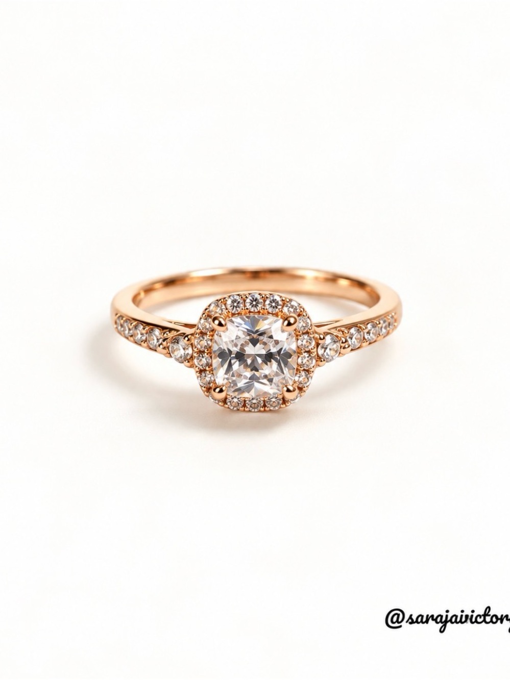 Rose Gold Halo Cubic Zirconia Engagement Ring -